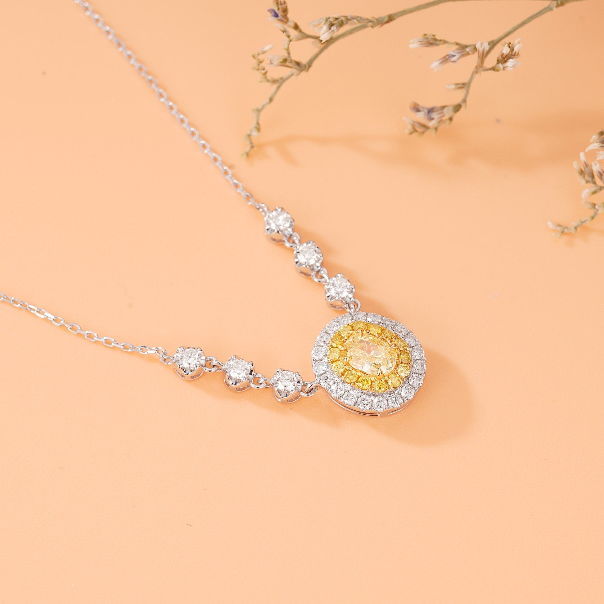 Elegant Ellipse Six-Stone Pendant - Premium Jewelry Collection - Yellow Diamond Pendant