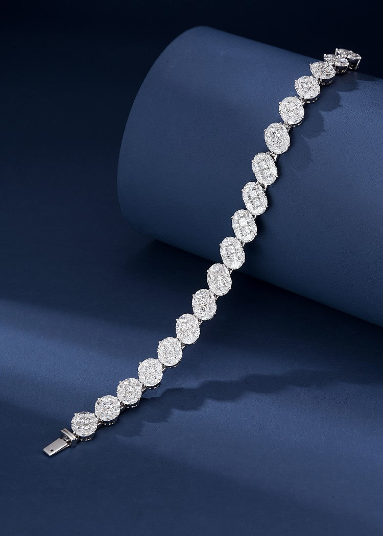 Elegant Elliptical Shape Gemstone Bracelet - Luxury Jewelry Collection - White Diamond Bracelet