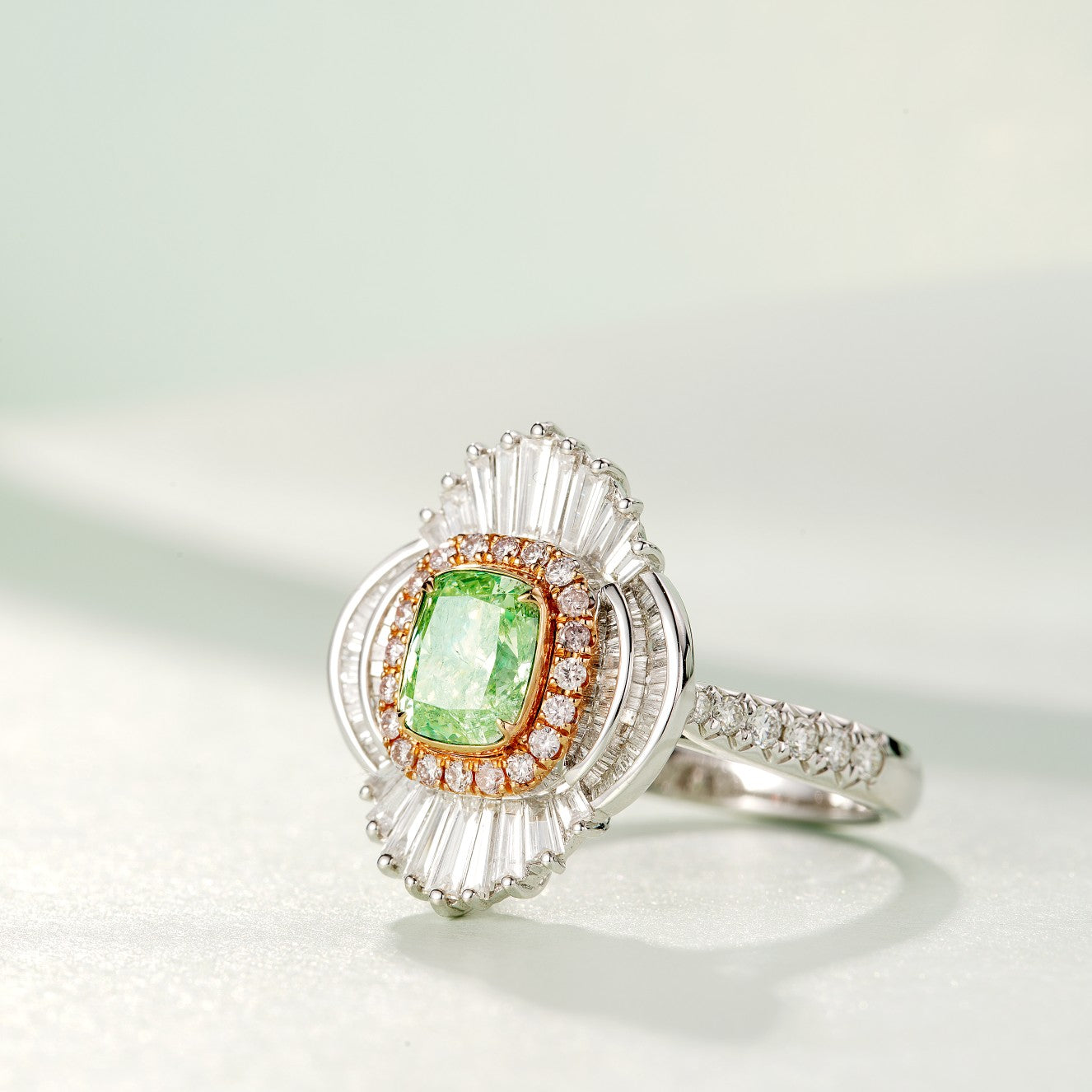 Elegant Emerald-Cut Diamond Ring with CTI Certificate - Luxury Jewelry - Green Diamond Ring