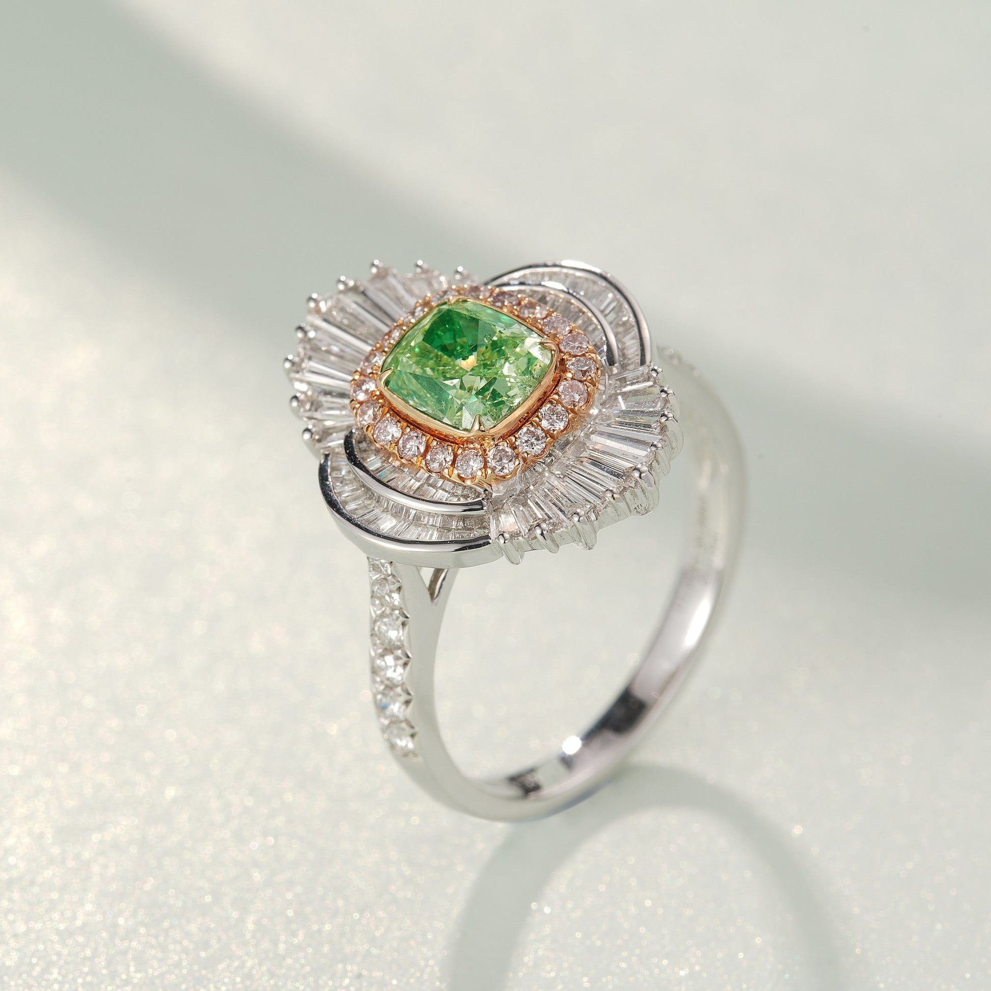 Elegant Emerald-Cut Diamond Ring with CTI Certificate - Luxury Jewelry - Green Diamond Ring