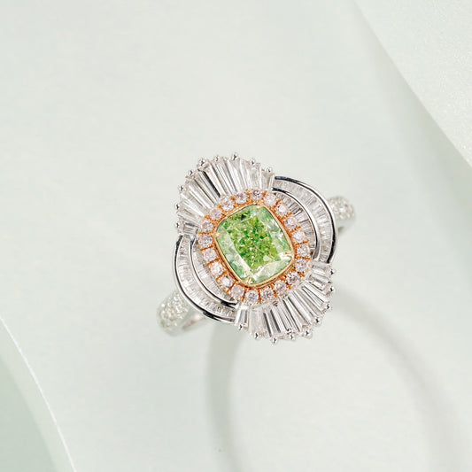 Elegant Emerald-Cut Diamond Ring with CTI Certificate - Luxury Jewelry - Green Diamond Ring