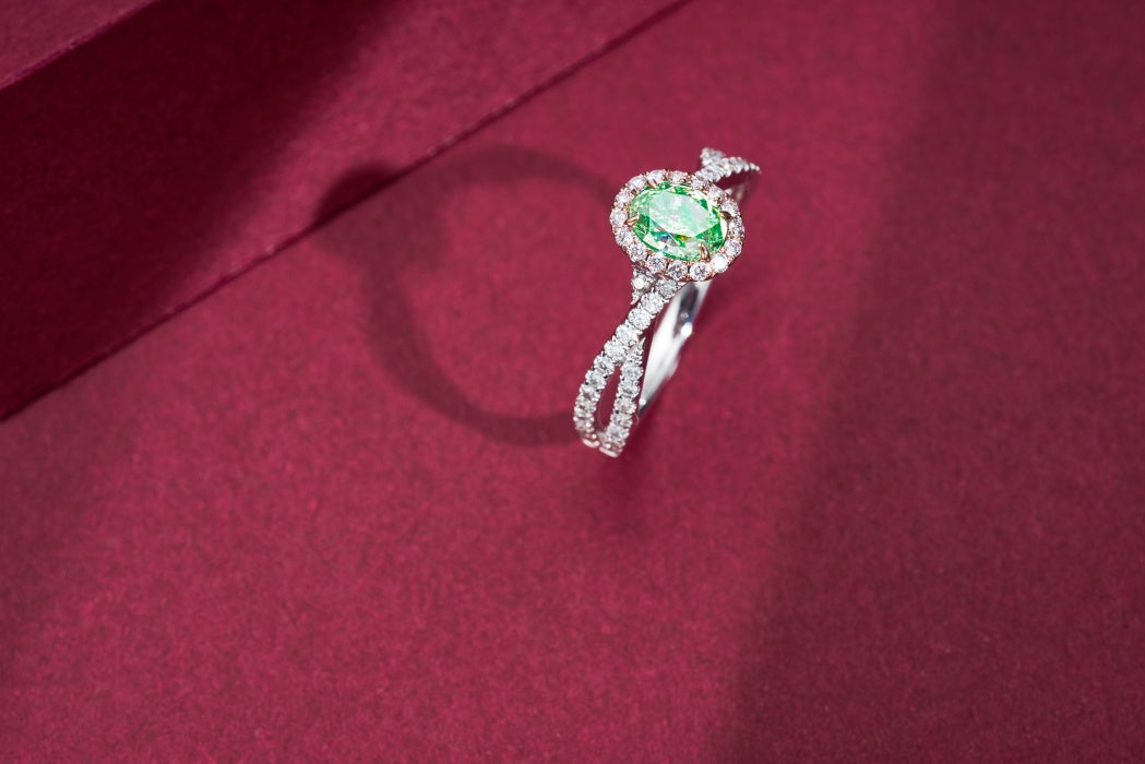 Elegant Emerald-Cut Green Diamond Ring - High-End Jewelry - Green Diamond Ring