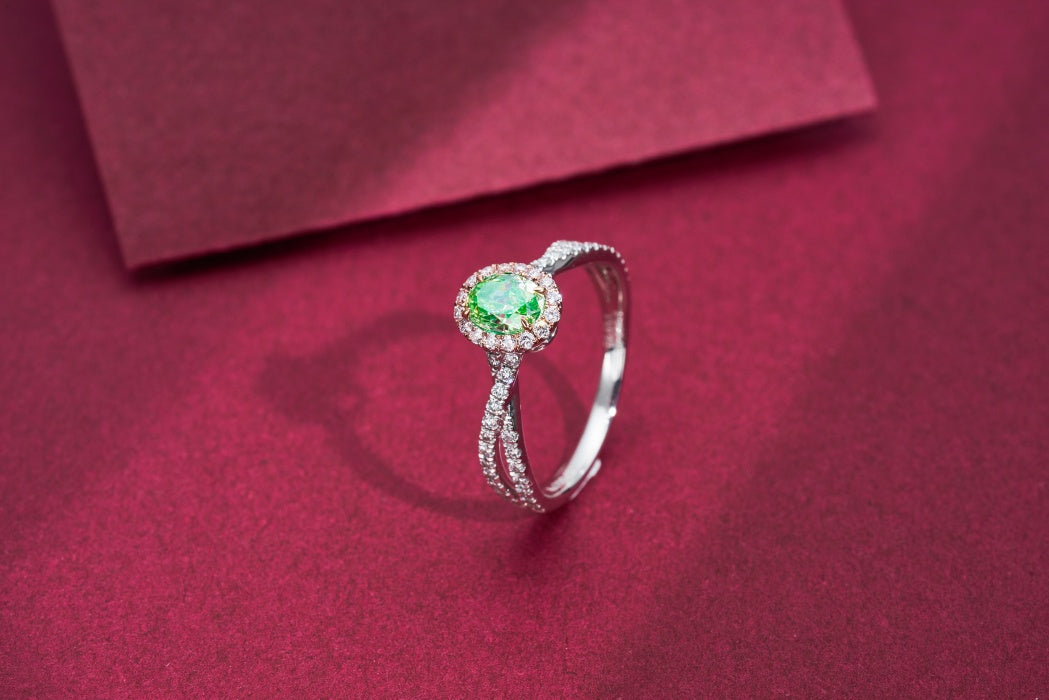 Elegant Emerald-Cut Green Diamond Ring - High-End Jewelry - Green Diamond Ring