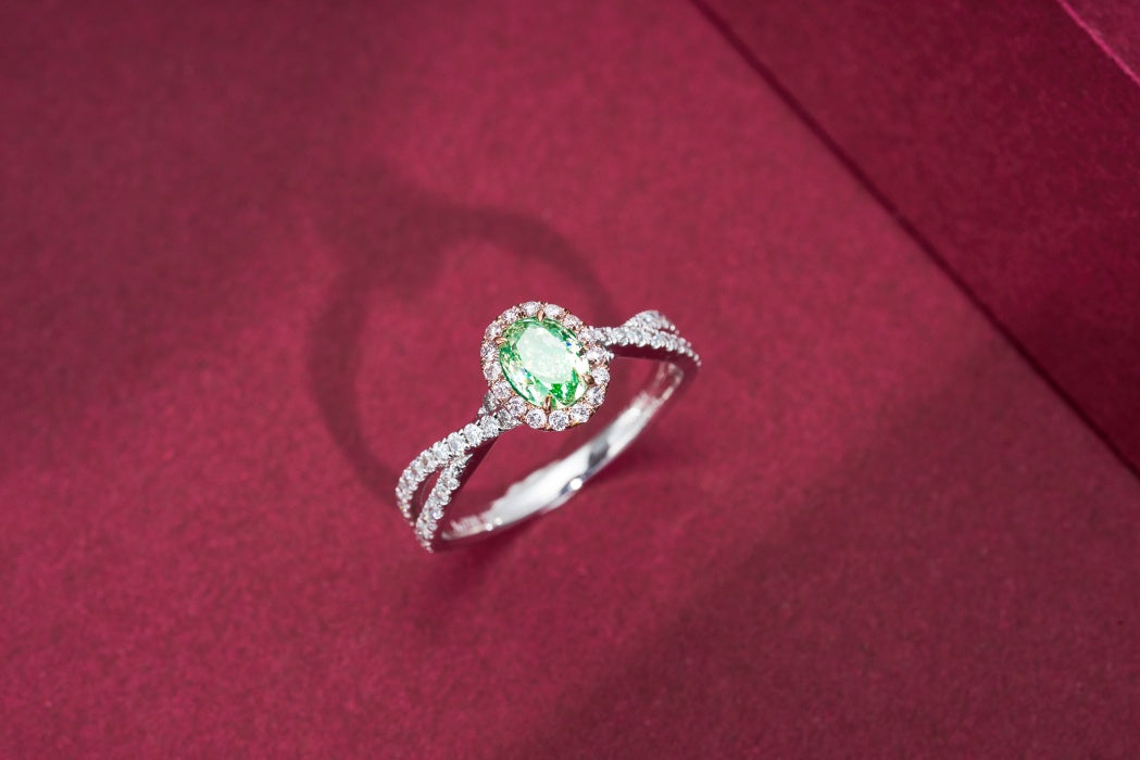 Elegant Emerald-Cut Green Diamond Ring - High-End Jewelry - Green Diamond Ring