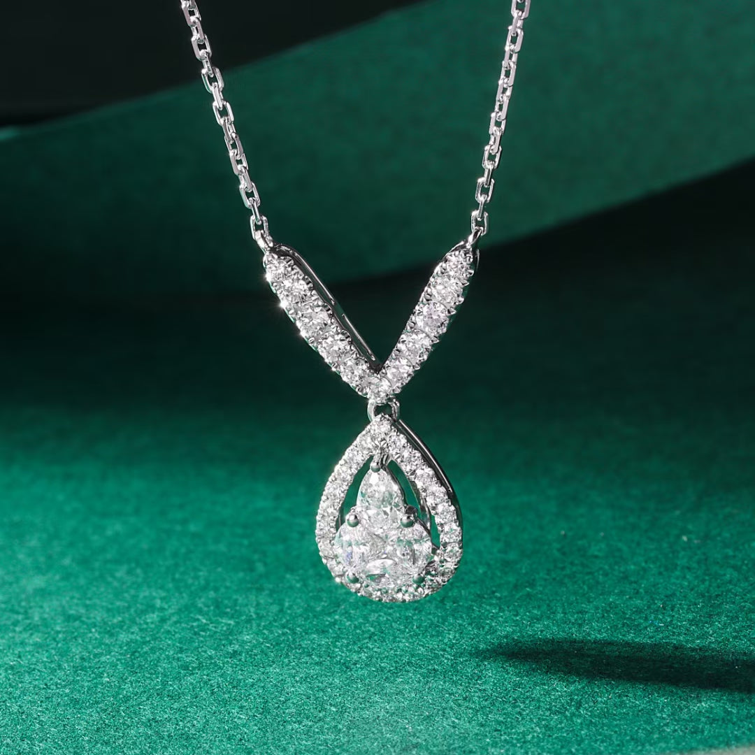 Elegant Marquise and Drop V-Shape Pendant Jewelry - White Diamond Pendant