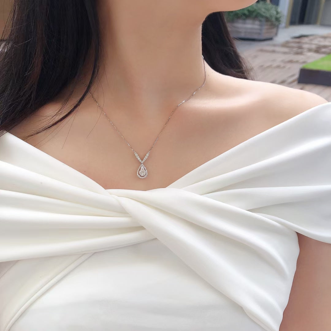 Elegant Marquise and Drop V-Shape Pendant Jewelry - White Diamond Pendant