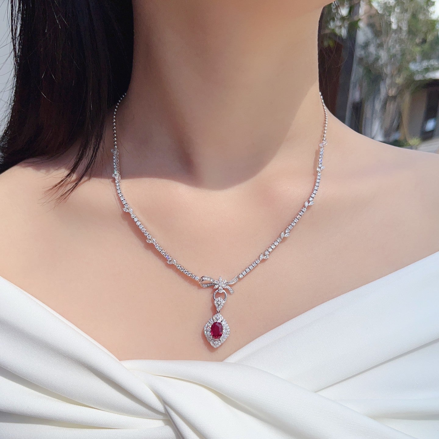 Elegant Marquise Bowknot Necklace (Pendant Not Included) - Fine Jewelry - White Diamond Necklace