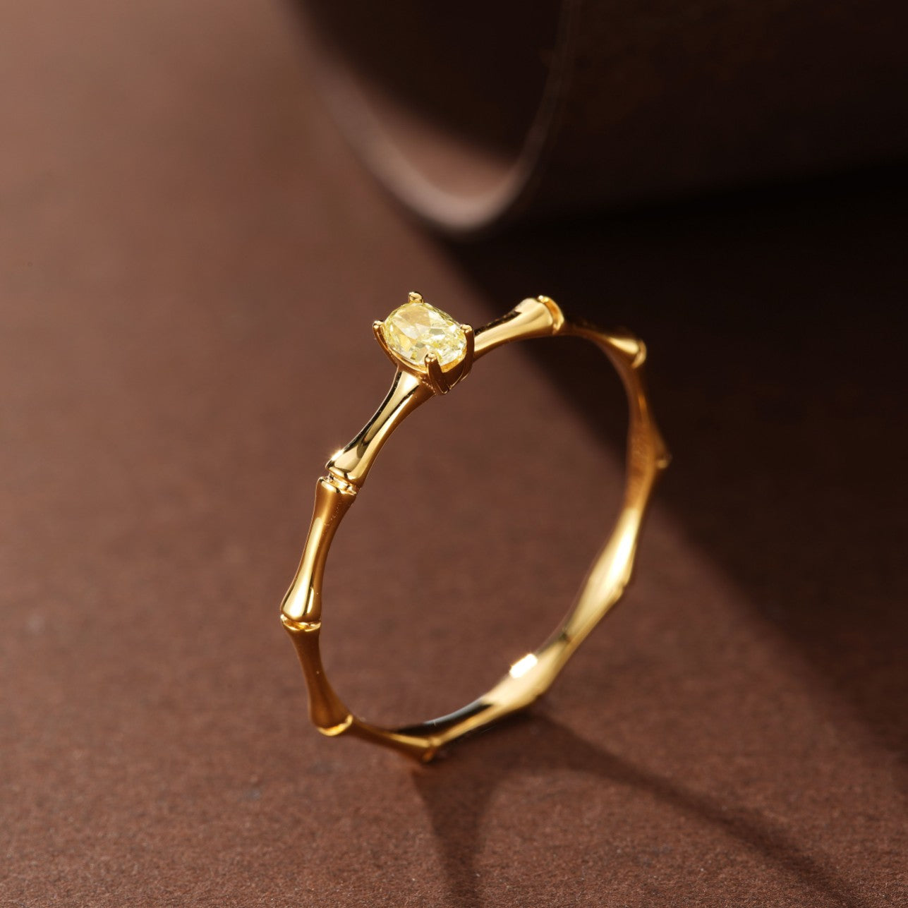 Elegant Oval Bamboo-Inspired Diamond Ring | Jewelry Collection - Yellow Diamond Ring