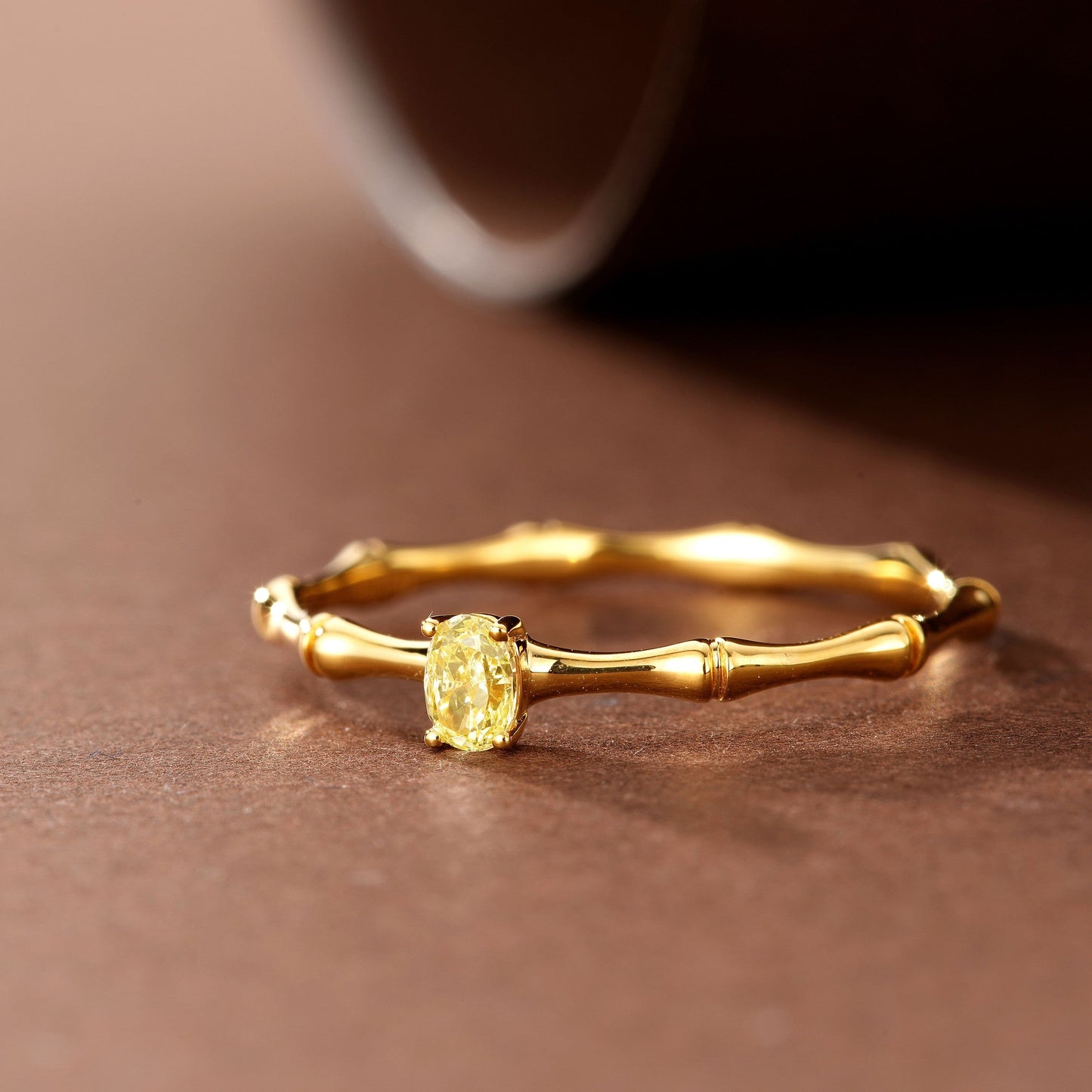 Elegant Oval Bamboo-Inspired Diamond Ring | Jewelry Collection - Yellow Diamond Ring