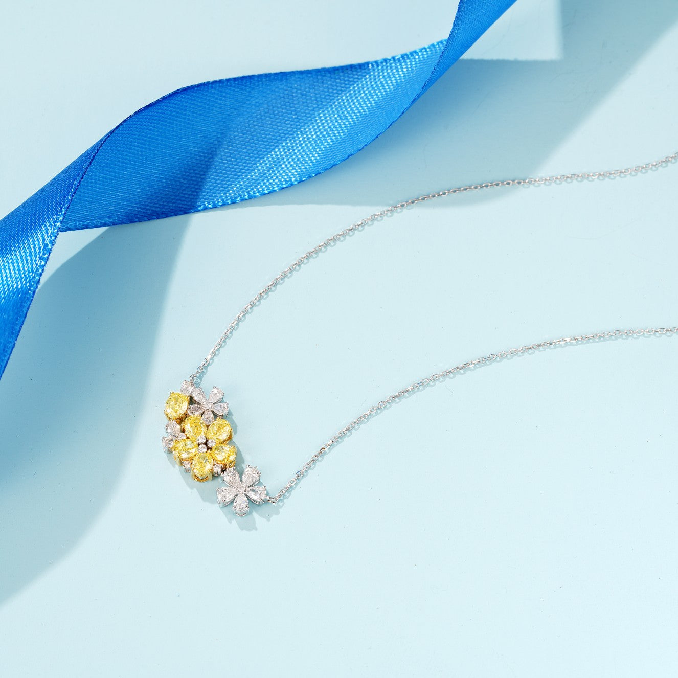 Elegant Oval-Cut Yellow Diamond Pendant with Three-Flower Design - Luxury Jewelry - Yellow Diamond Pendant