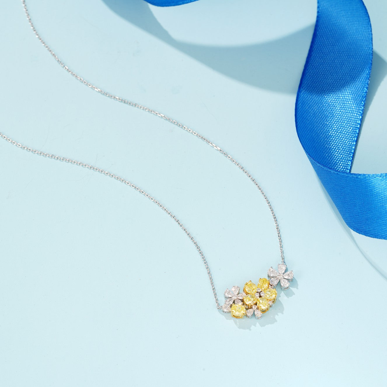 Elegant Oval-Cut Yellow Diamond Pendant with Three-Flower Design - Luxury Jewelry - Yellow Diamond Pendant