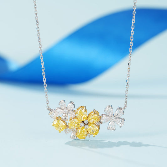 Elegant Oval-Cut Yellow Diamond Pendant with Three-Flower Design - Luxury Jewelry - Yellow Diamond Pendant