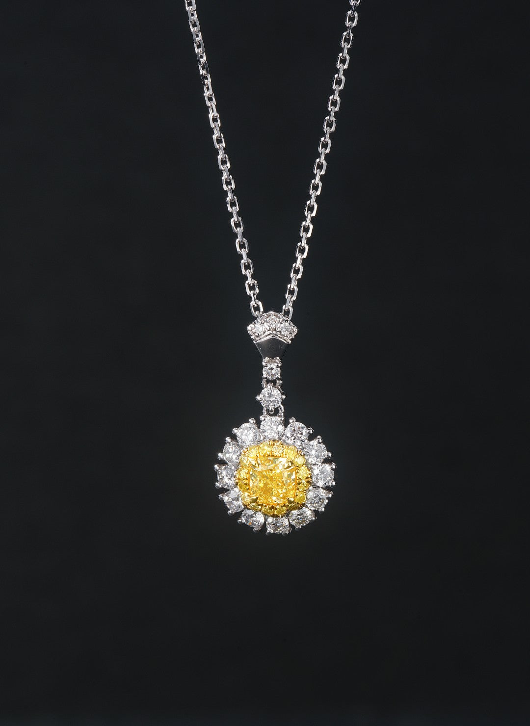 Elegant Oval Diamond Surrounded by Round Diamonds Pendant Jewelry - Yellow Diamond Pendant