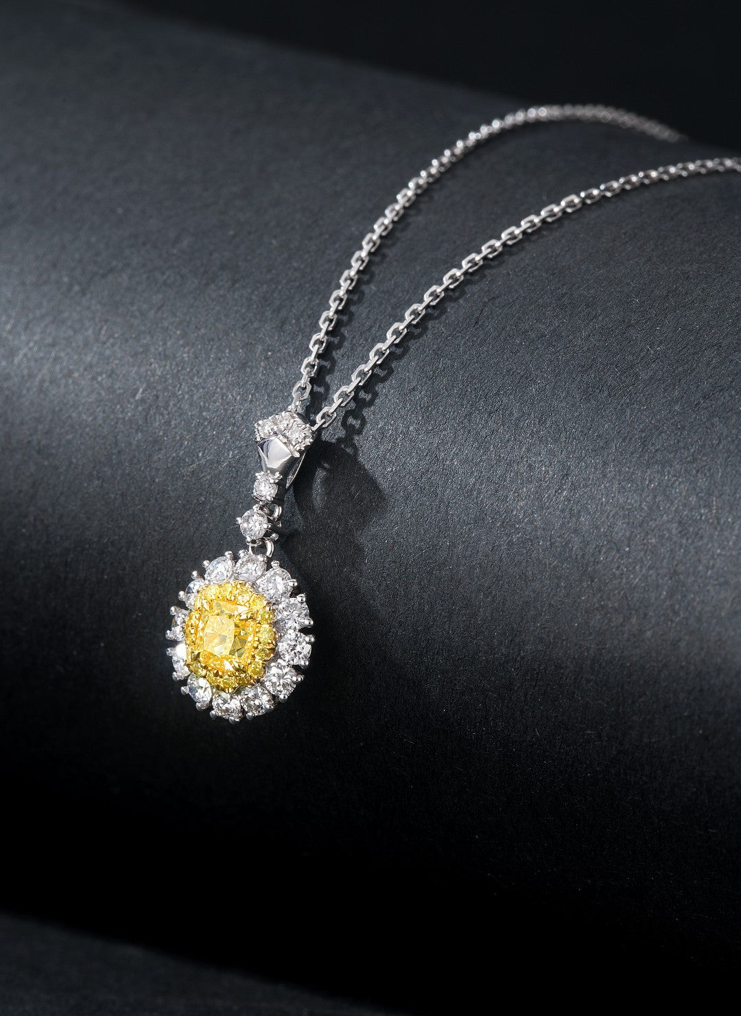 Elegant Oval Diamond Surrounded by Round Diamonds Pendant Jewelry - Yellow Diamond Pendant