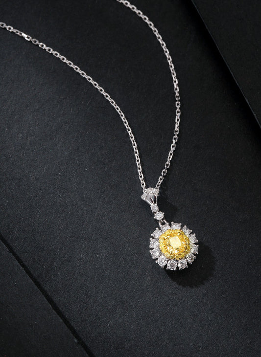 Elegant Oval Diamond Surrounded by Round Diamonds Pendant Jewelry - Yellow Diamond Pendant