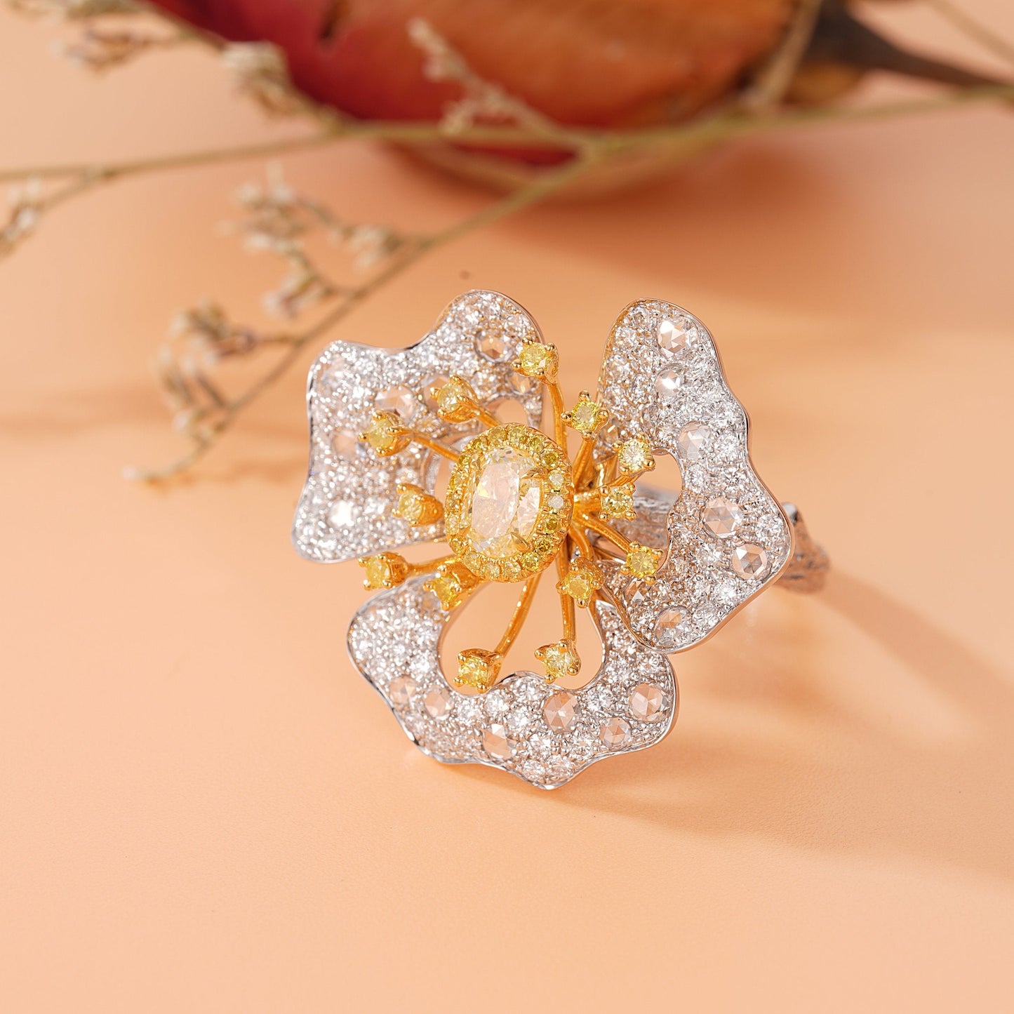 Elegant Oval Petal Diamond Ring - Premium Jewelry - Yellow Diamond Ring