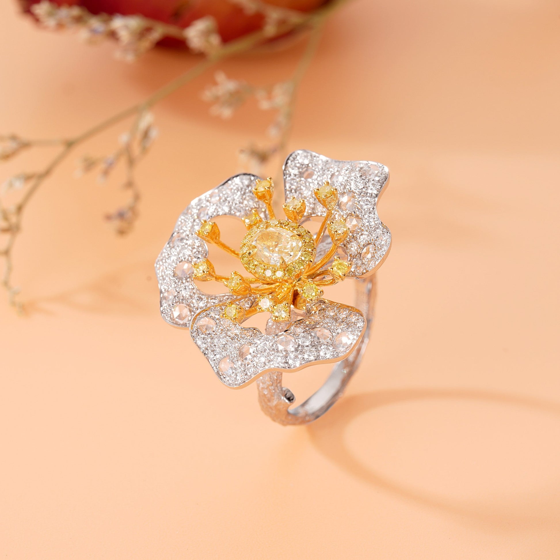 Elegant Oval Petal Diamond Ring - Premium Jewelry - Yellow Diamond Ring