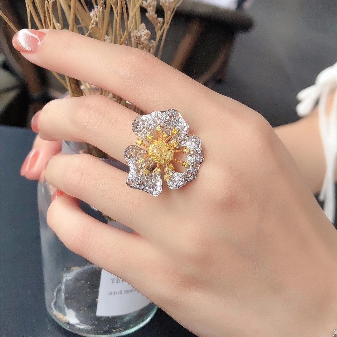 Elegant Oval Petal Diamond Ring - Premium Jewelry - Yellow Diamond Ring