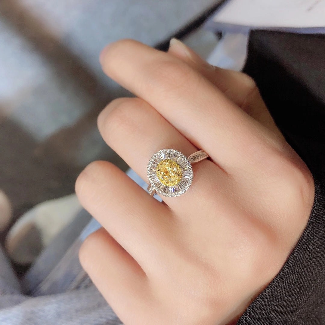 Elegant Oval Yellow Diamond Ring - A Unique Jewelry Piece - Yellow Diamond Ring