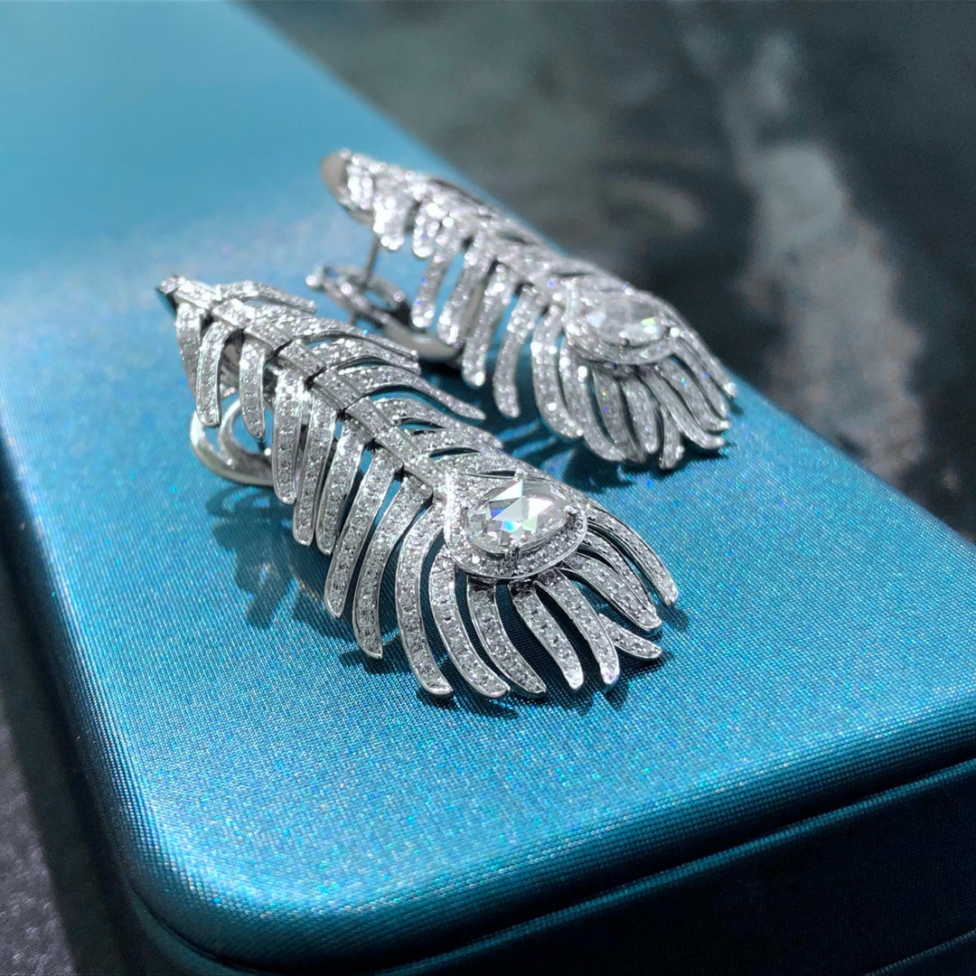 Elegant Short Feather Earrings with Diamond Accent - Premium Jewelry - Jeweler.Jewelry