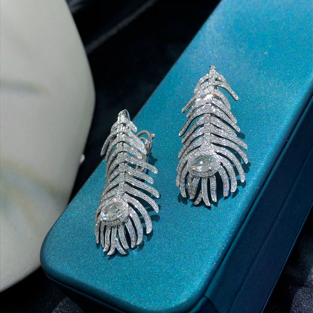 Elegant Short Feather Earrings with Diamond Accent - Premium Jewelry - Jeweler.Jewelry