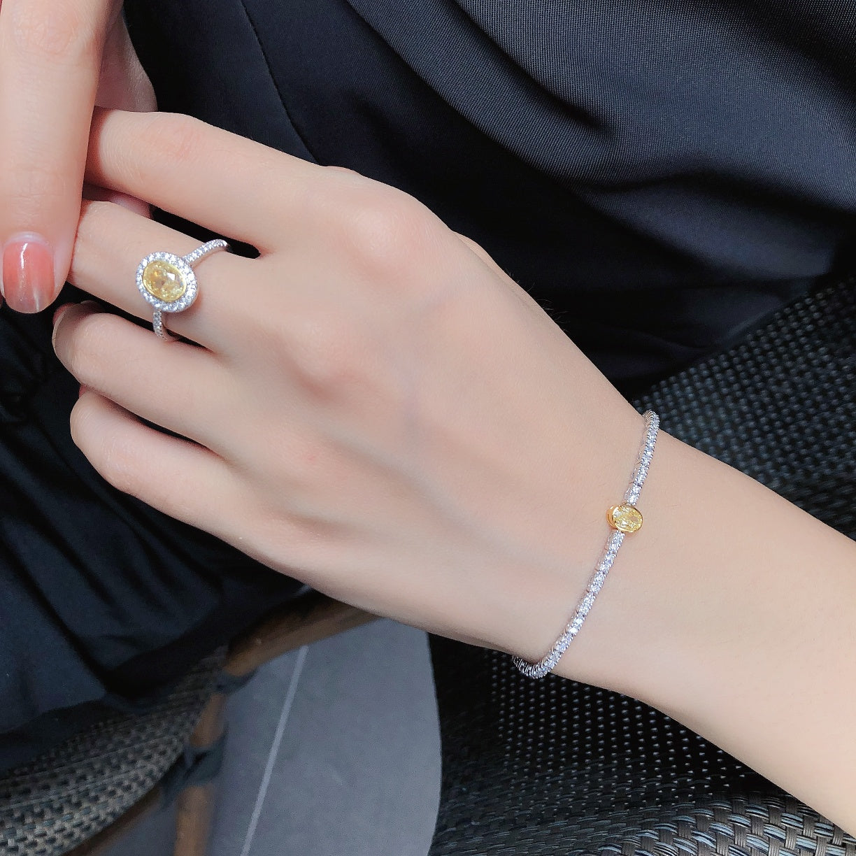 Elegant Single Ellipse Yellow Diamond Bracelet - Premium Jewelry - Yellow Diamond Bracelet