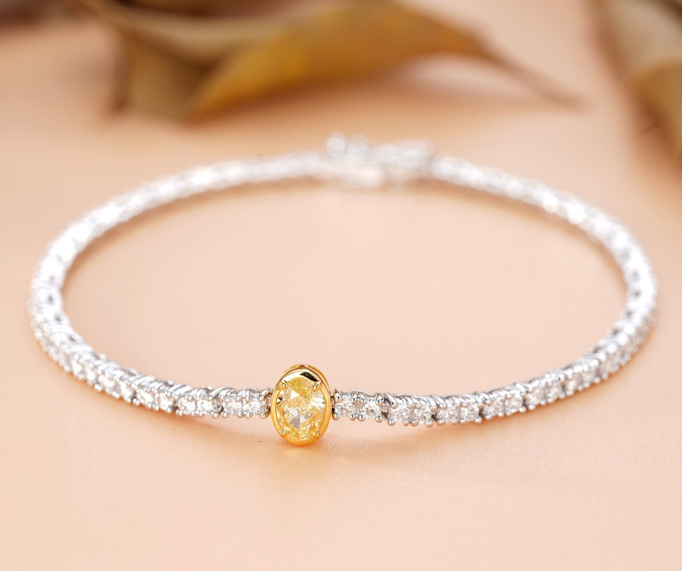 Elegant Single Ellipse Yellow Diamond Bracelet - Premium Jewelry - Yellow Diamond Bracelet