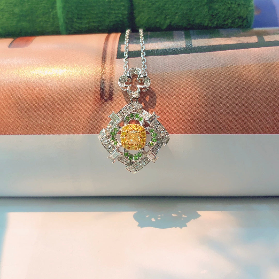 Elegant Yellow Diamond Flower Step Cut Pendant Jewelry - Yellow Diamond Pendant