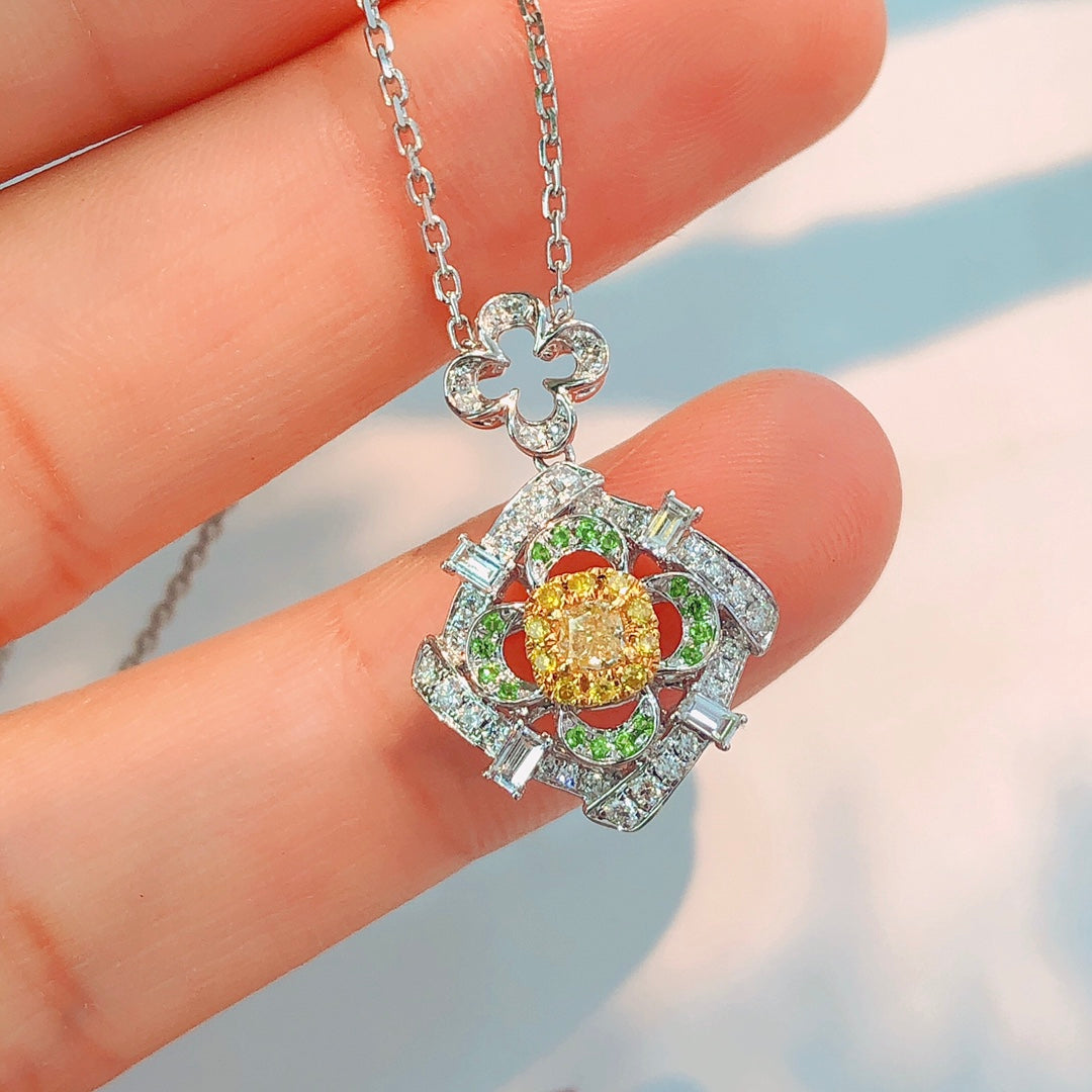 Elegant Yellow Diamond Flower Step Cut Pendant Jewelry - Yellow Diamond Pendant