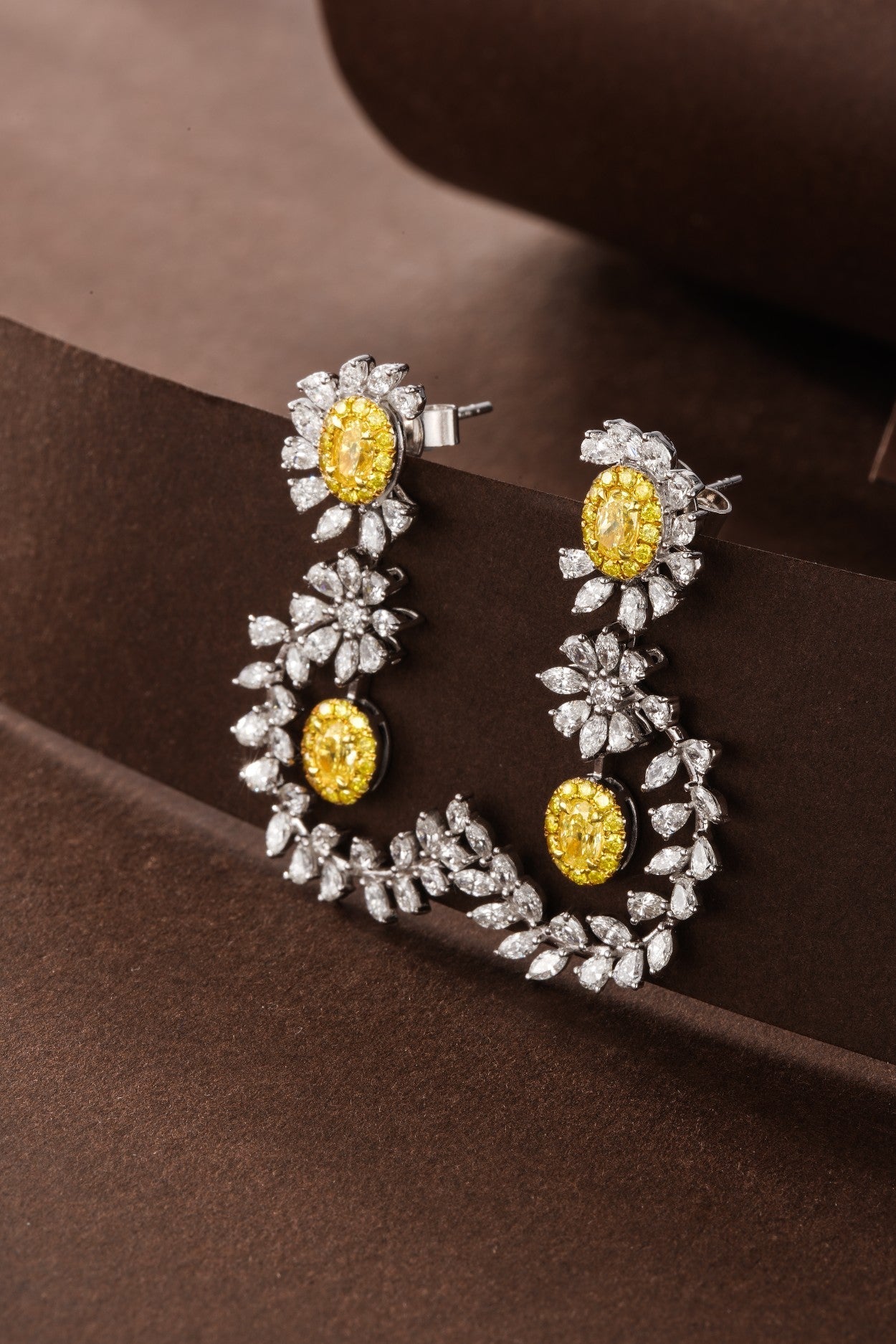 Elegant Yellow Diamond Oval Branch Earrings - Luxurious Jewelry Jeweler.Jewelry