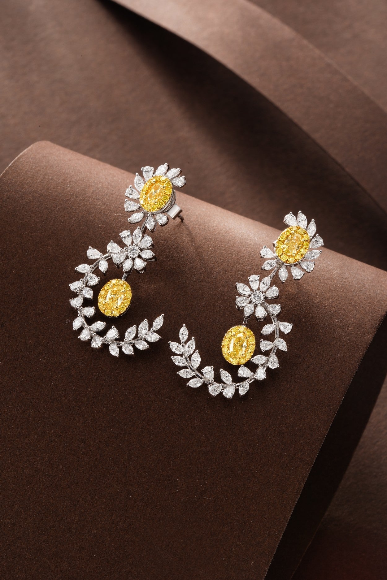 Elegant Yellow Diamond Oval Branch Earrings - Luxurious Jewelry Jeweler.Jewelry