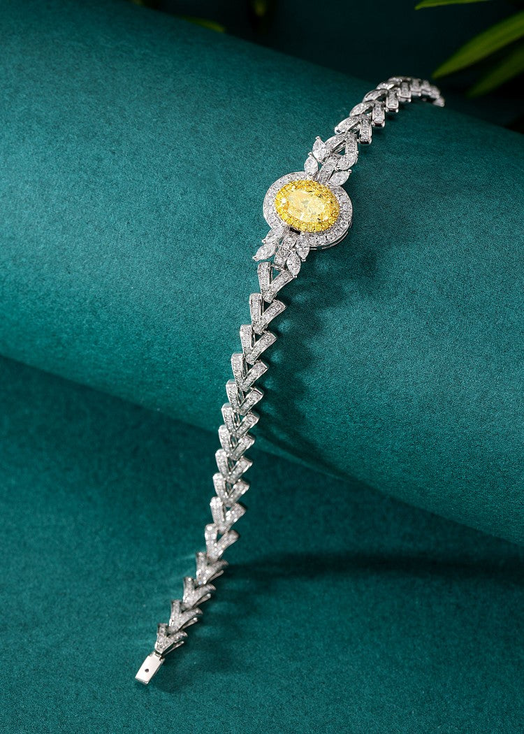 Elegant Yellow Diamond Oval Cluster Bracelet - Fine Jewelry Piece - Yellow Diamond Bracelet