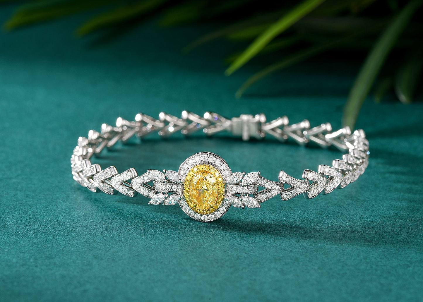 Elegant Yellow Diamond Oval Cluster Bracelet - Fine Jewelry Piece - Yellow Diamond Bracelet