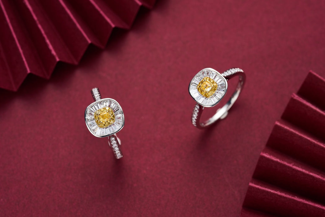 Elegant Yellow Diamond Oval Cluster T Ring | Wholesale Jewelry - Yellow Diamond Ring