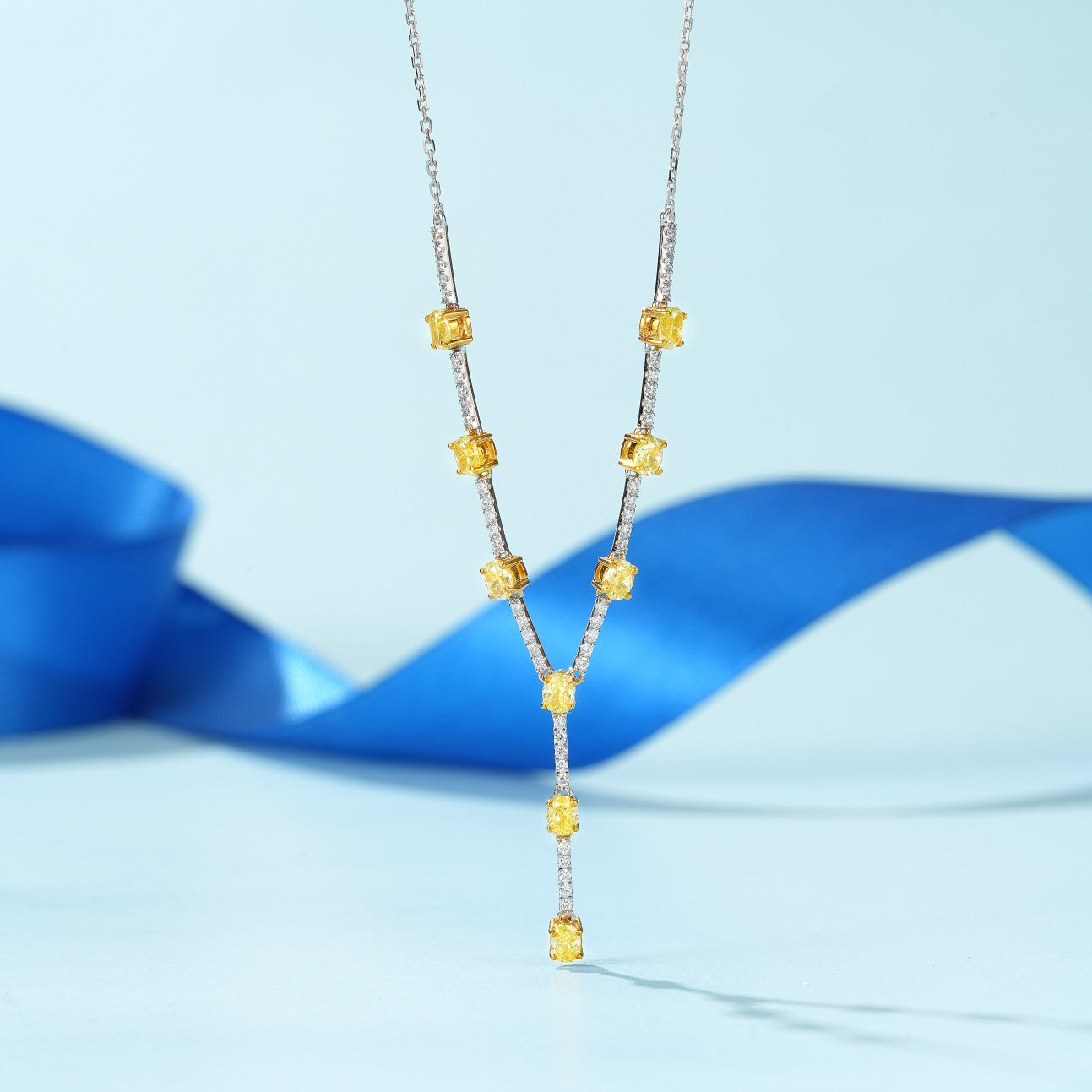 Elegant Yellow Diamond Oval Pendant Set - Fine Jewelry Collection - Yellow Diamond Chain