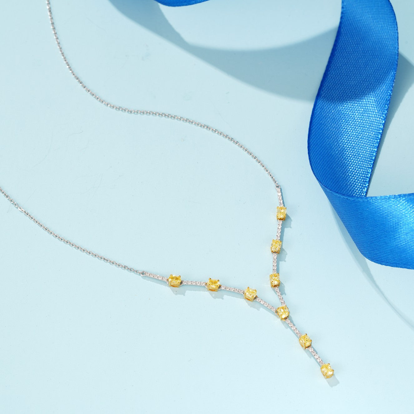 Elegant Yellow Diamond Oval Pendant Set - Fine Jewelry Collection - Yellow Diamond Chain