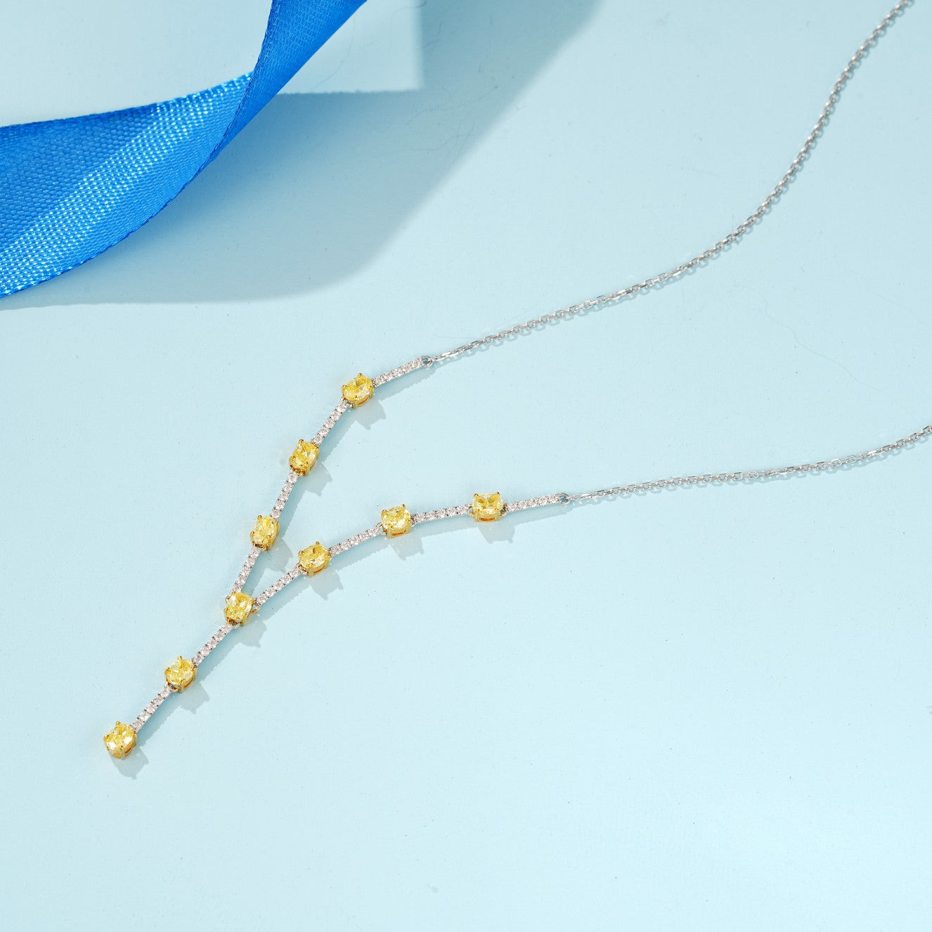 Elegant Yellow Diamond Oval Pendant Set - Fine Jewelry Collection - Yellow Diamond Chain