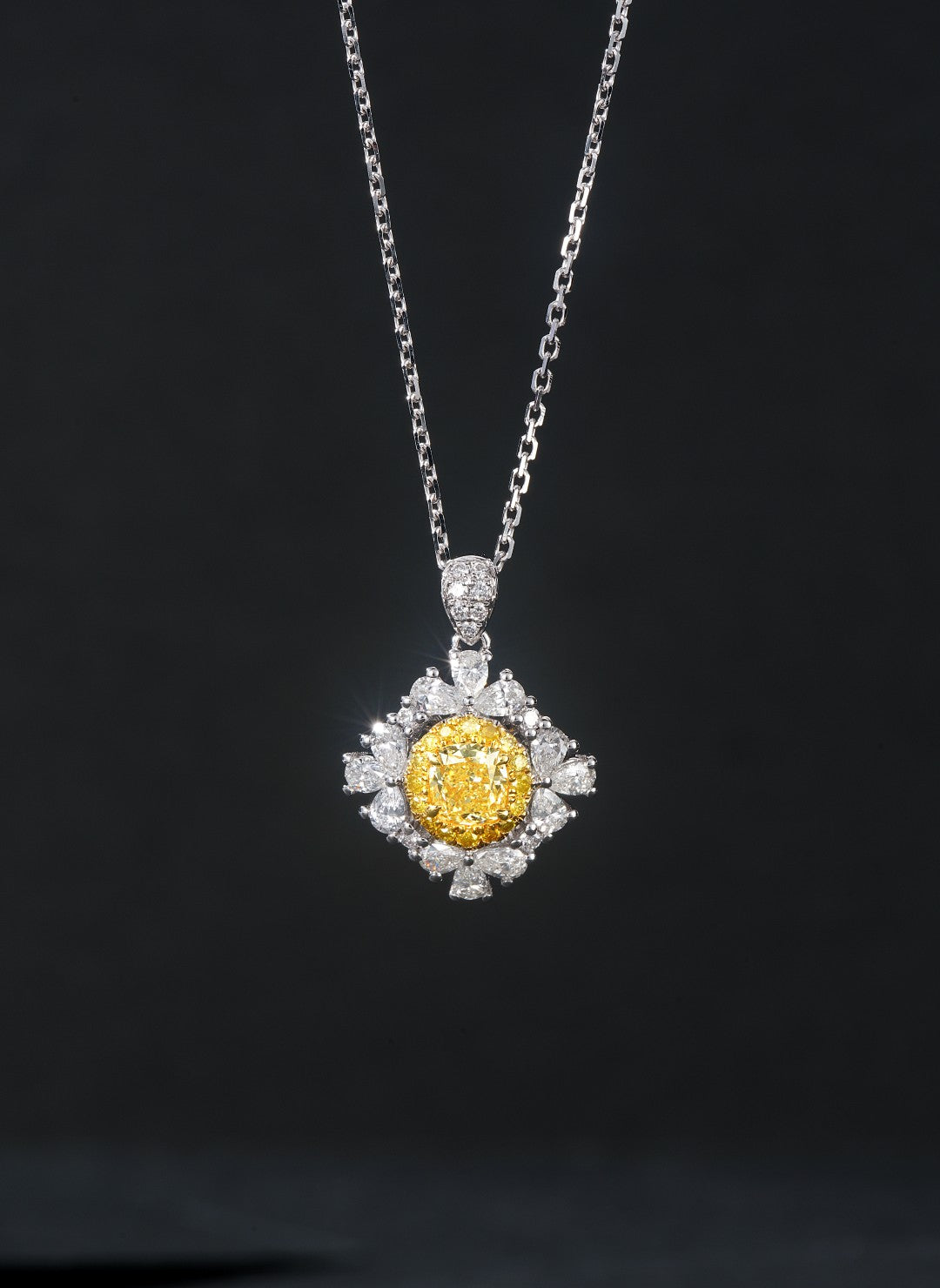 Elegant Yellow Diamond Oval Pendant with Teardrop Design - Premium Jewelry - Yellow Diamond Pendant