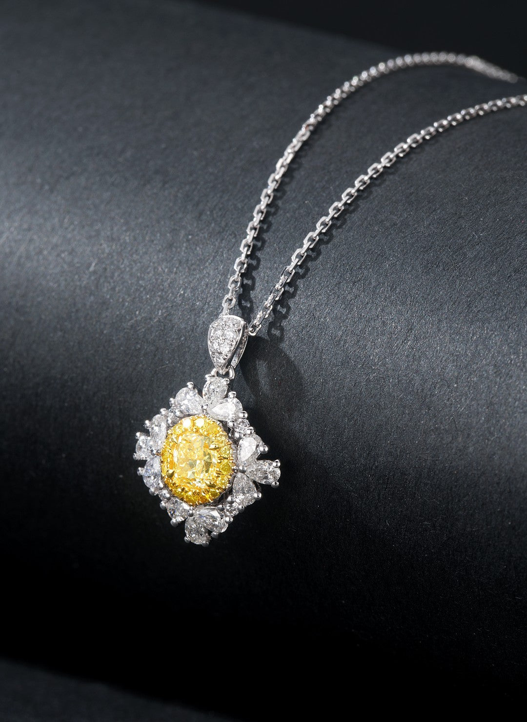 Elegant Yellow Diamond Oval Pendant with Teardrop Design - Premium Jewelry - Yellow Diamond Pendant