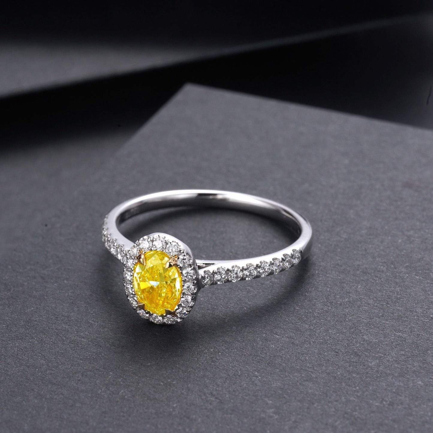 Elegant Yellow Diamond Oval Ring - Premium Jewelry Collection - Yellow Diamond Ring