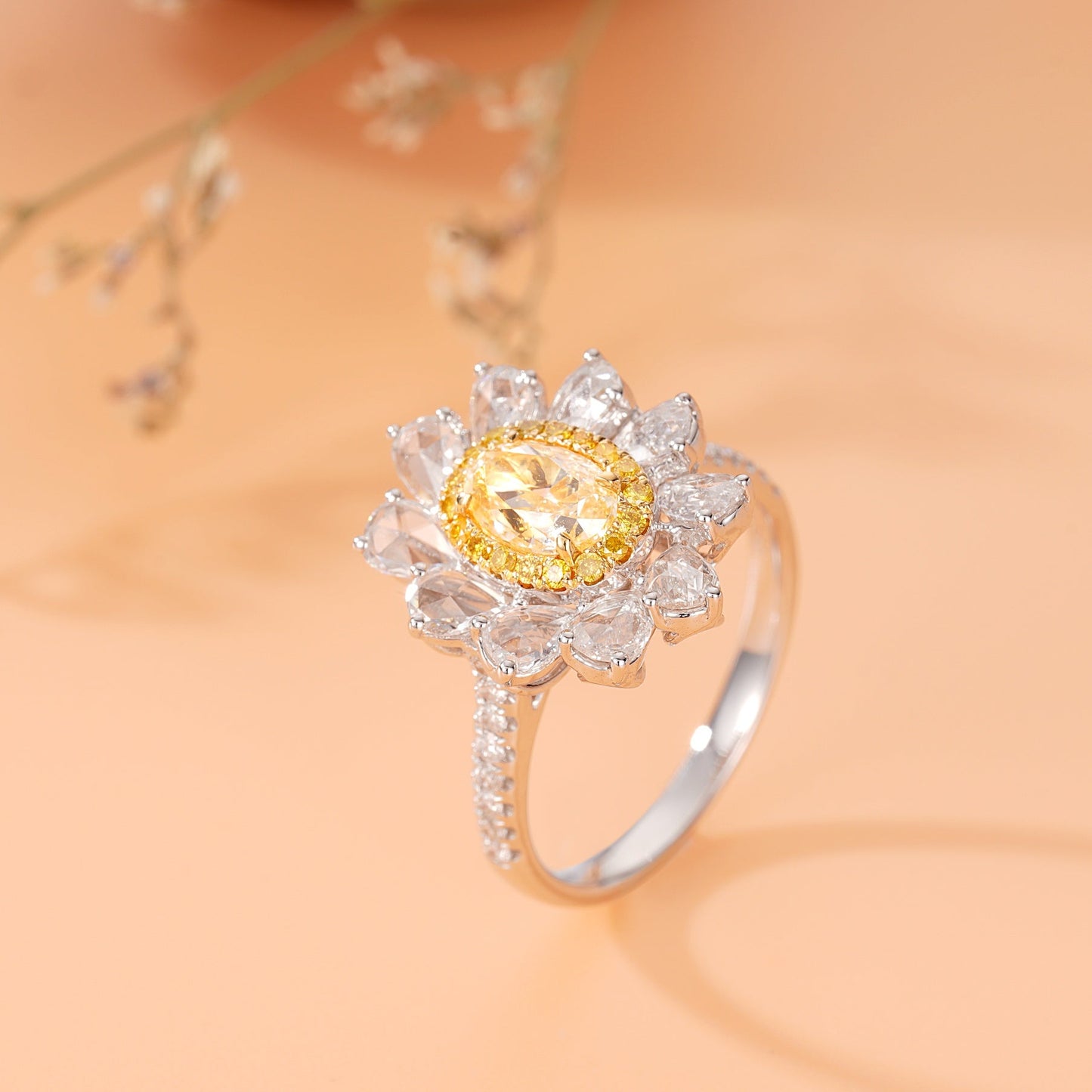 Elegant Yellow Diamond Oval Rose Drop Ring - Fine Jewelry Collection - Yellow Diamond Ring