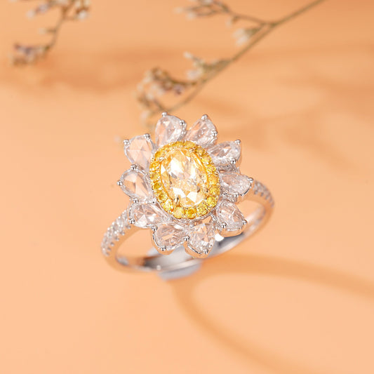 Elegant Yellow Diamond Oval Rose Drop Ring - Fine Jewelry Collection - Yellow Diamond Ring