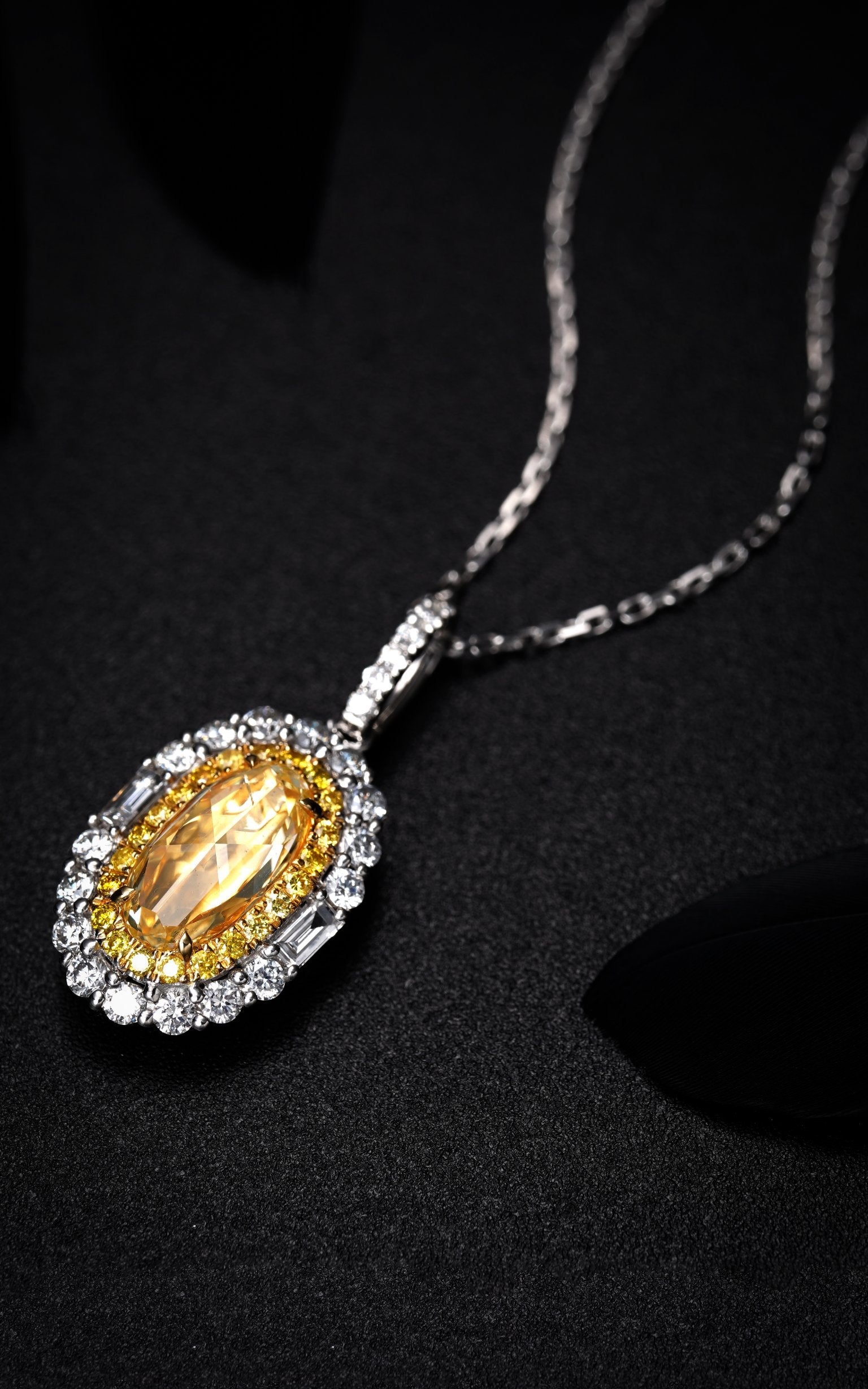 Elegant Yellow Diamond Rose Oval Pendant - Fine Jewelry Collection - Yellow Diamond Pendant