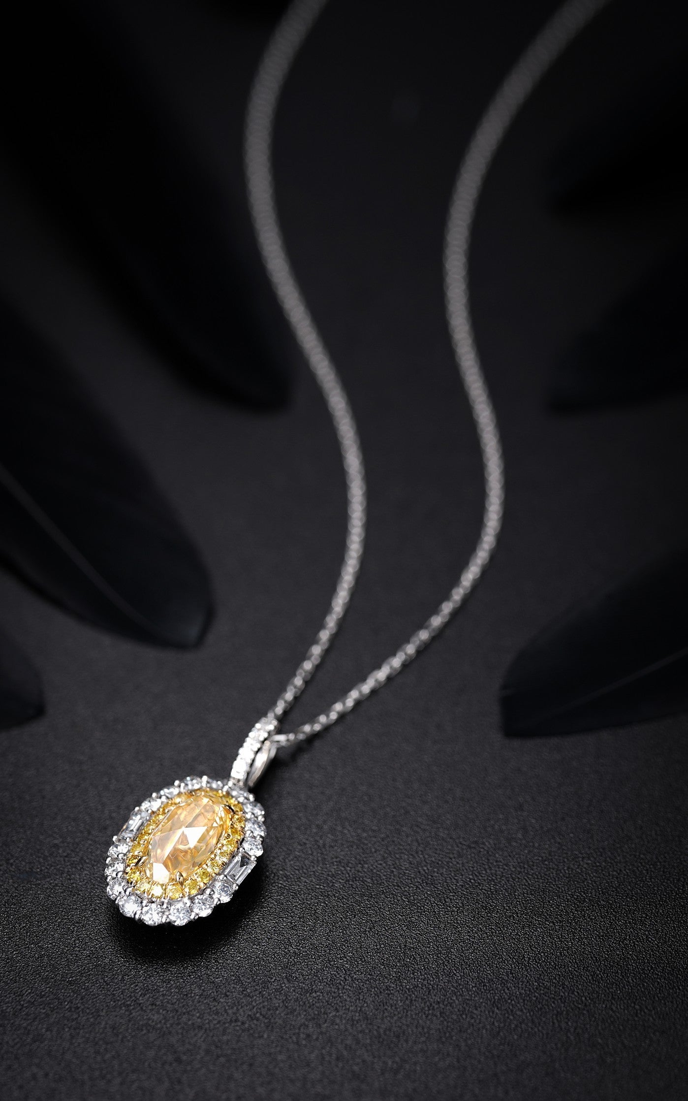 Elegant Yellow Diamond Rose Oval Pendant - Fine Jewelry Collection - Yellow Diamond Pendant