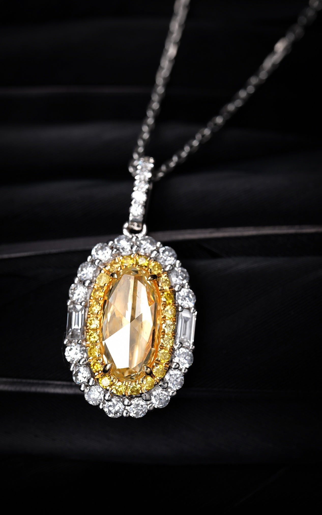 Elegant Yellow Diamond Rose Oval Pendant - Fine Jewelry Collection - Yellow Diamond Pendant