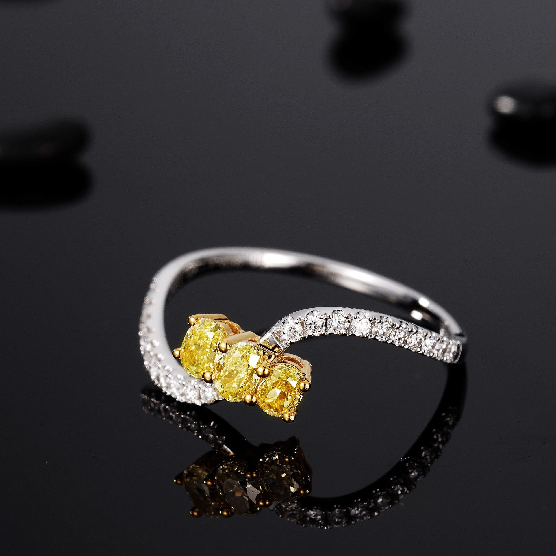 Elegant Yellow Diamond S-Shaped Ellipse Ring - Fine Jewelry - Yellow Diamond Ring