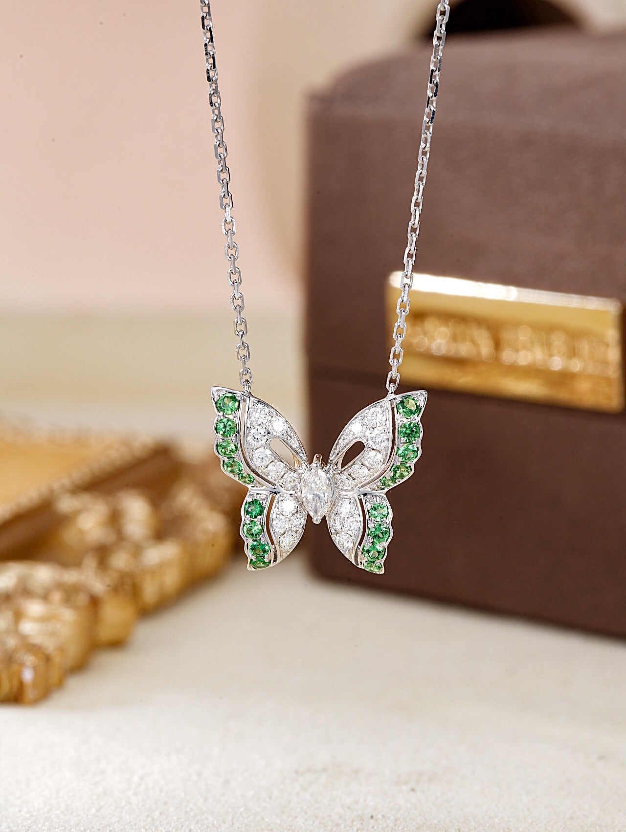 Emerald Butterfly Pendant Necklace - Luxurious Gemstone Jewelry - Chevrolet pendant