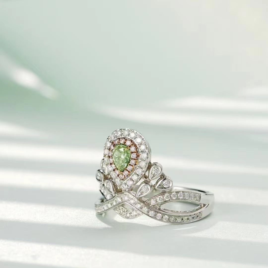 Emerald Crown Ring Jewelry with Diamond Accent - A Luxurious Choice - Green Diamond Ring