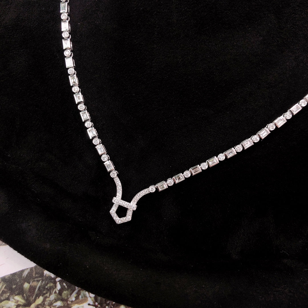 Emerald Cut Diamond and Emerald Necklace Set - Exclusive Jewelry - White Diamond Necklace