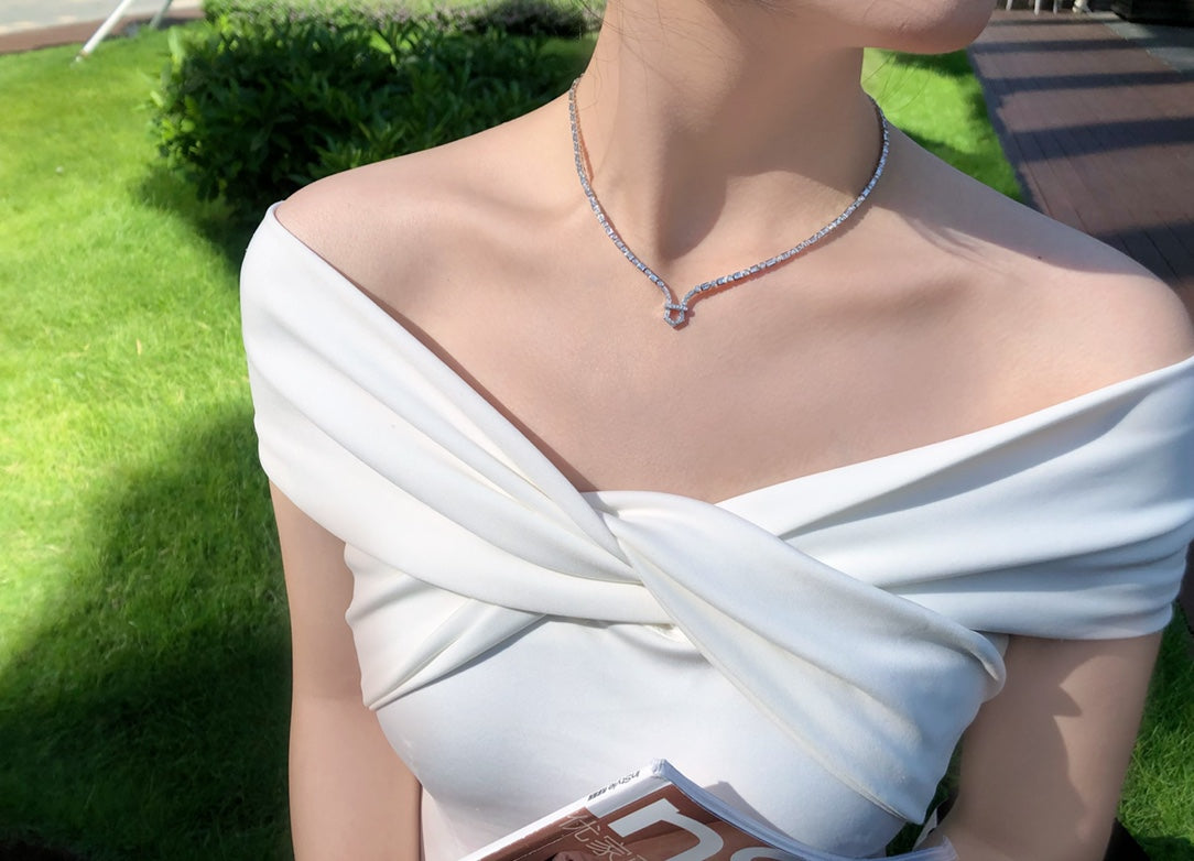 Emerald Cut Diamond and Emerald Necklace Set - Luxurious Jewelry Piece - White Diamond Necklace